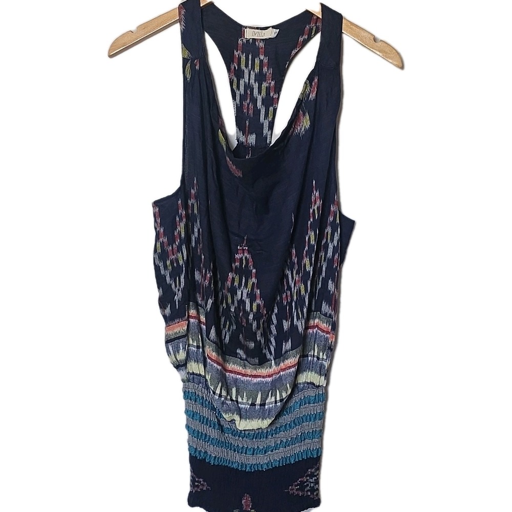 Villa Navy bohemian-style ikat pattern racerback tank dress or tunic One Size
